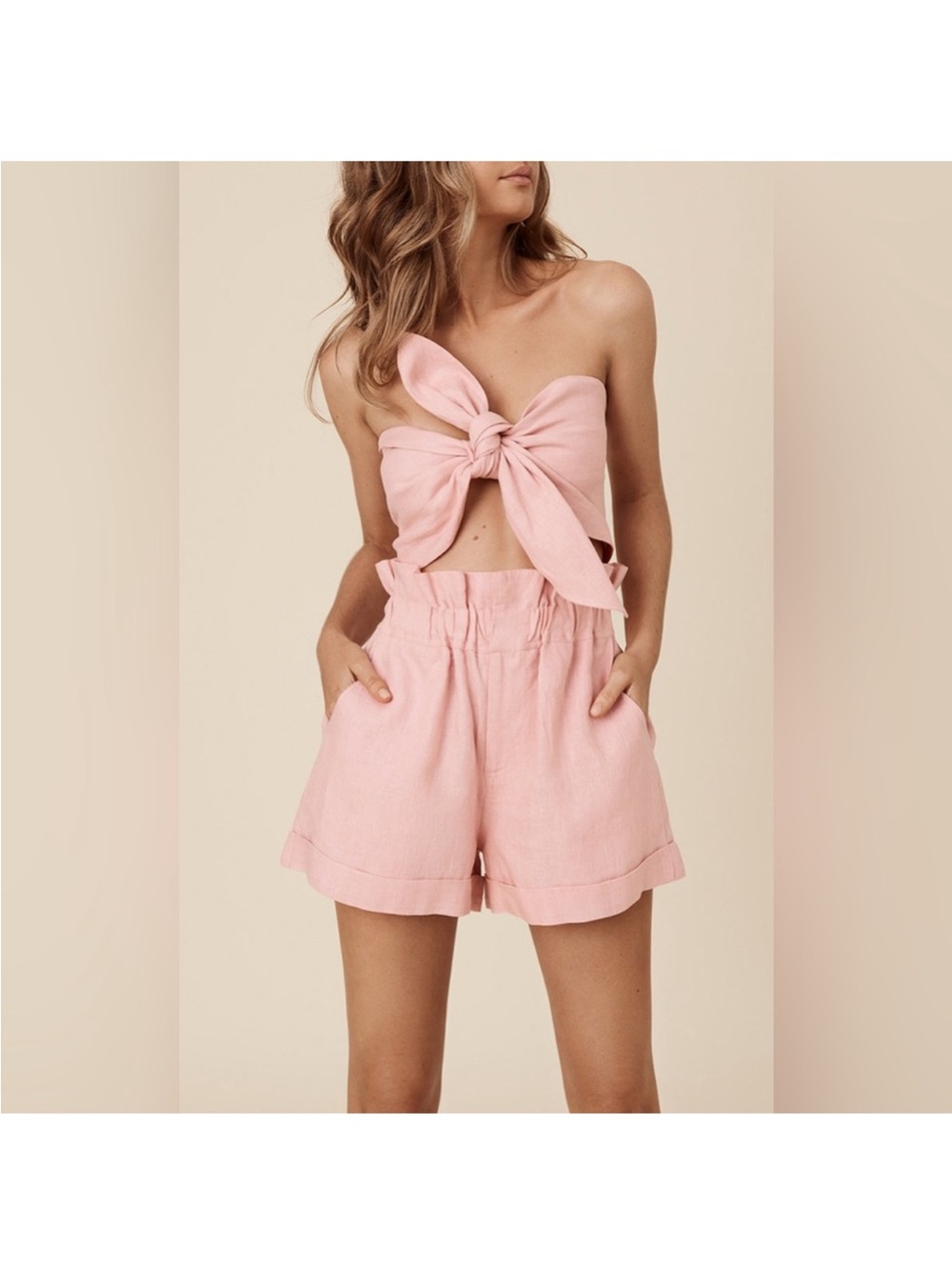POSSE Exclusive micky linen bandeau top in pink, one size